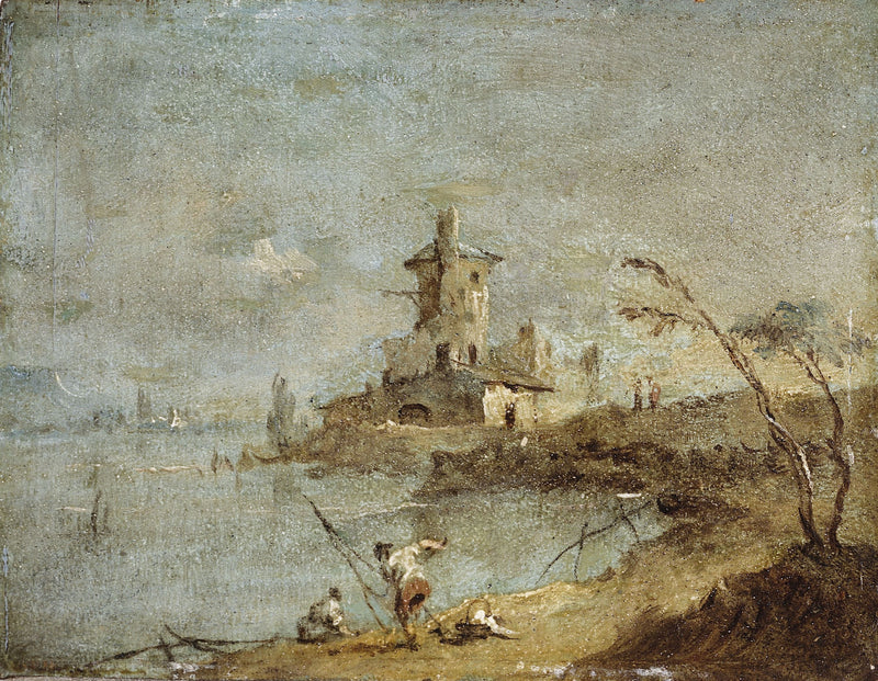 Caprice rustico, con torre sul bordo dell'acqua - Francesco Guardi