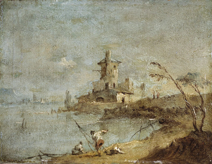 Caprice rustico, con torre sul bordo dell'acqua - Francesco Guardi