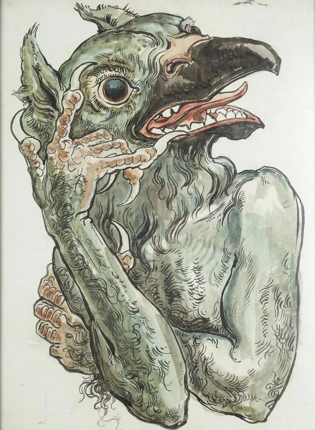 Carte du polichromii Kościoła Mariackiego - Diabeł z głową ptaka - Jan Matejko image 1 copie peinte à la main à l’huile