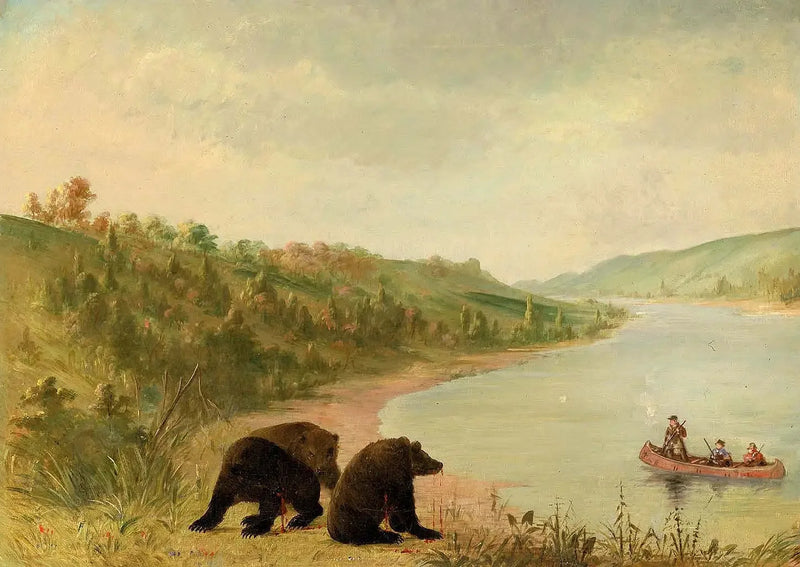 Catlin e i suoi uomini nella loro canoa, sollecitati d'urgenza per sbarcare, Haut-Missouri - George Catlin