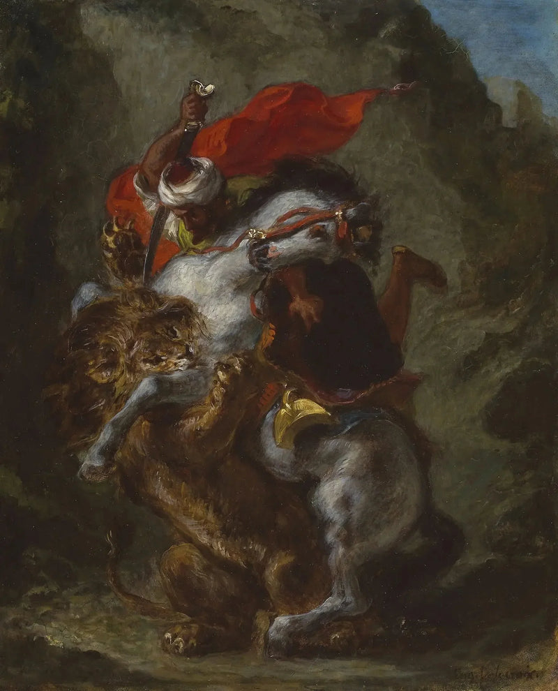 Cavaliere arabo attaccato da un leone - Eugène Delacroix