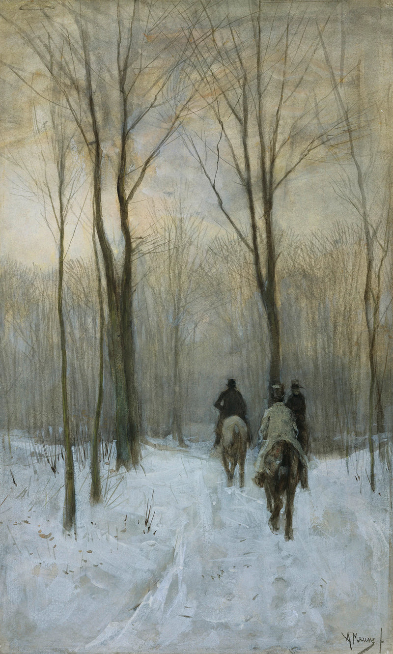 Cavaliers dans la neige dans le Haagse Bos - Anton Mauve