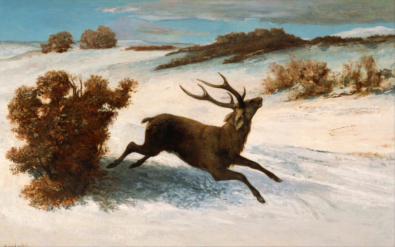 Cervi che corrono nella neve - Gustave Courbet