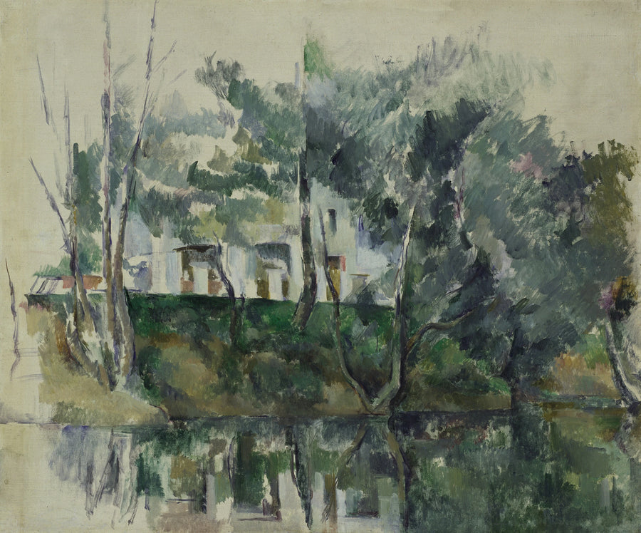 Alberi e case sul bordo dell'acqua - Paul Cézanne