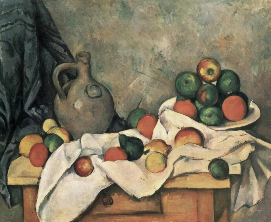 Tenda, brocca e piatto da frutta - Paul Cézanne