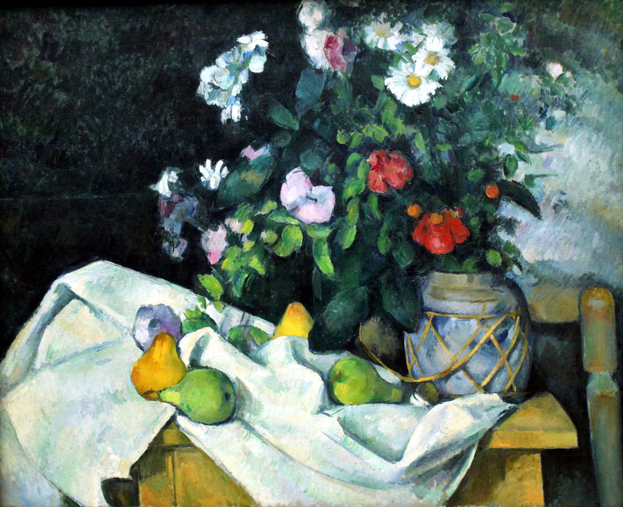 Fiori in un vaso di zenzero e frutta - Paul Cézanne