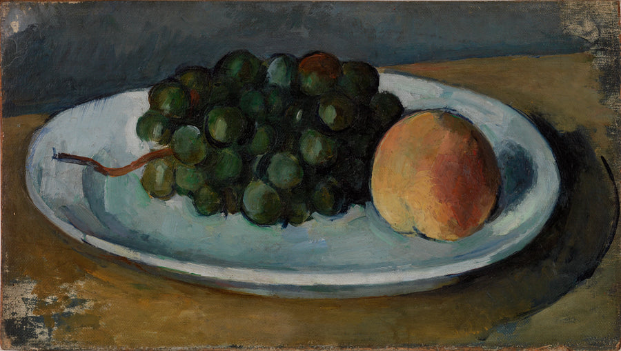 Grappolo d'uva e pesca su un piatto - Paul Cézanne