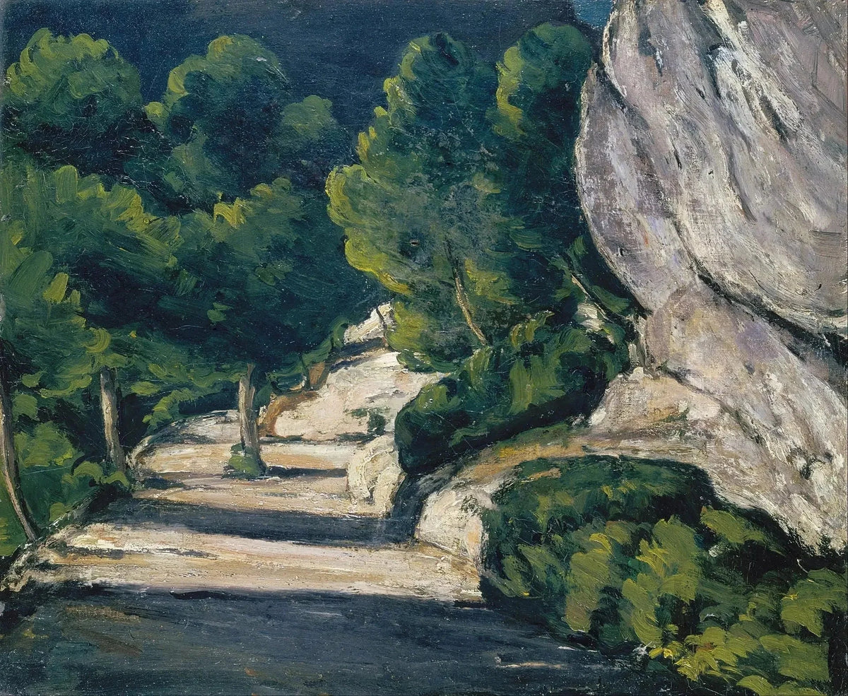 La Strada della Foresta - Strada con alberi in montagne rocciose, 1870 -1871 - Paul Cézanne