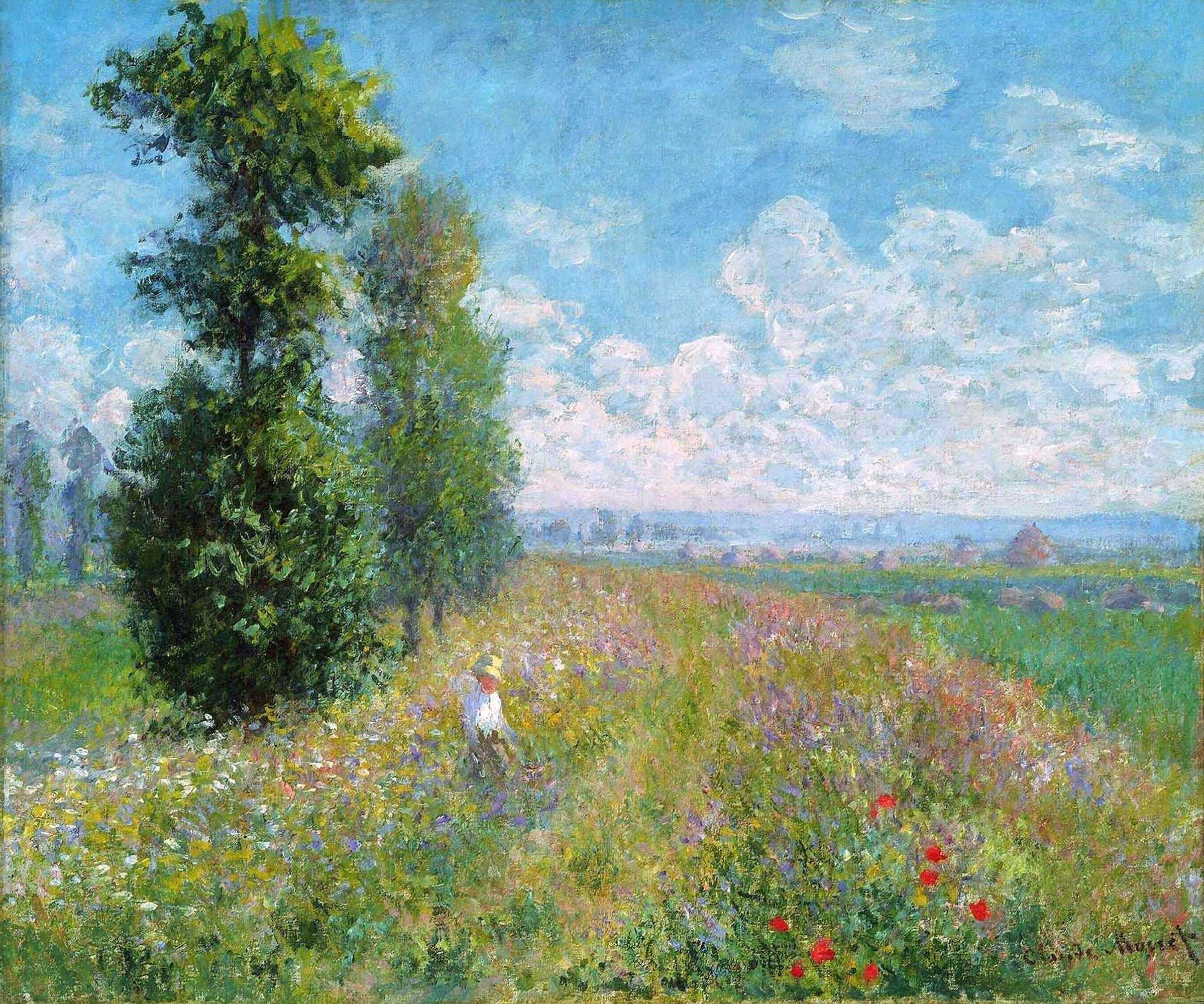 Reproduction du tableau « Champ avec peupliers - Claude Monet » par Alpha Reproduction en peinture à l’huile