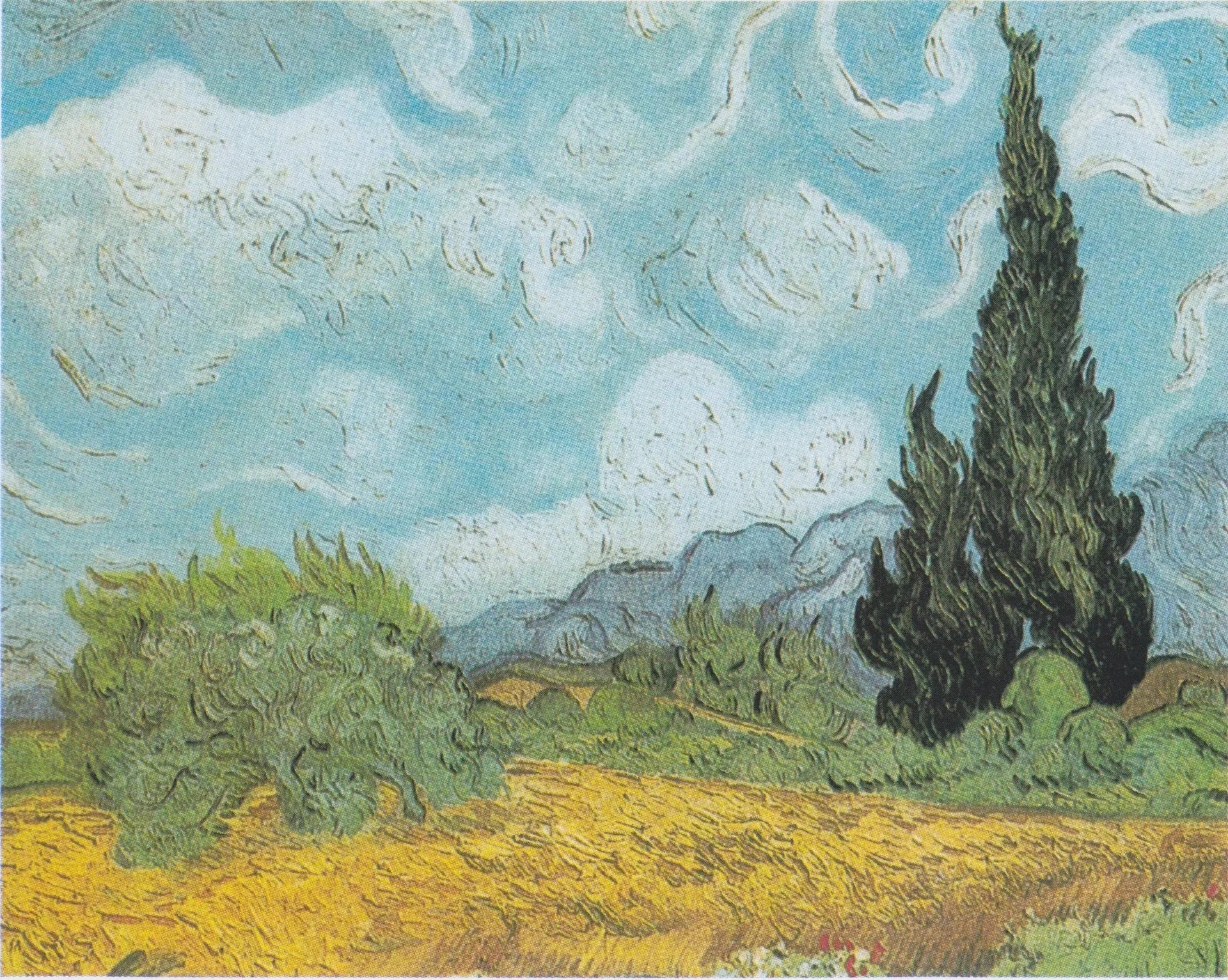 Champ de blé avec cyprès - Vincent van Gogh image 1 copie de tableau peinte à la main