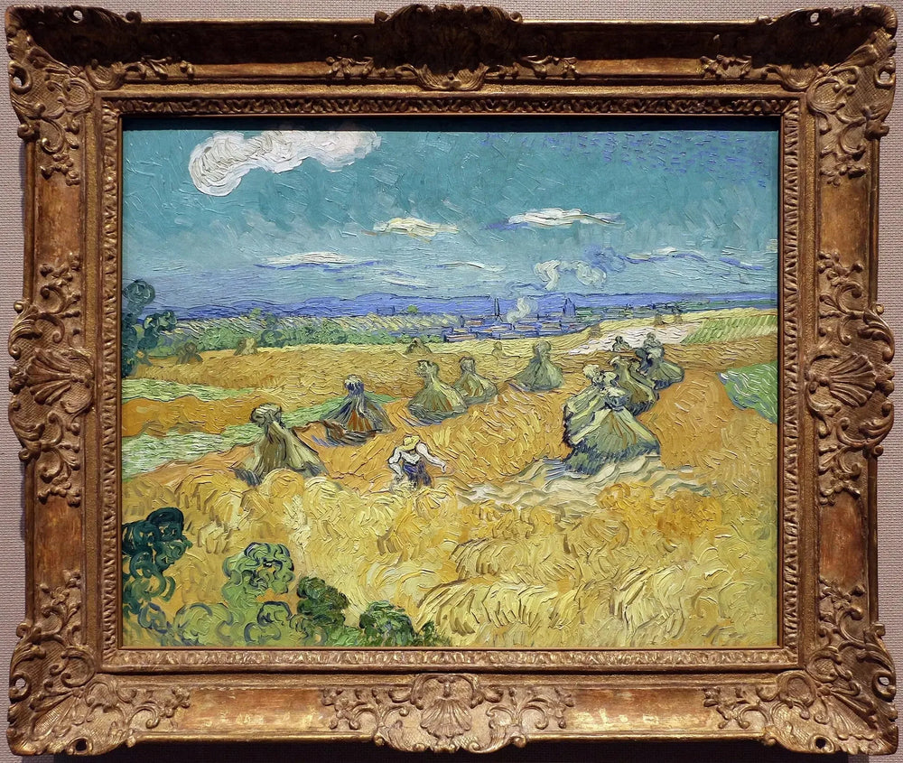 Champ de blé avec gerbes et moissonneuse - Vincent van Gogh image 1 reproduction artisanale de tableau