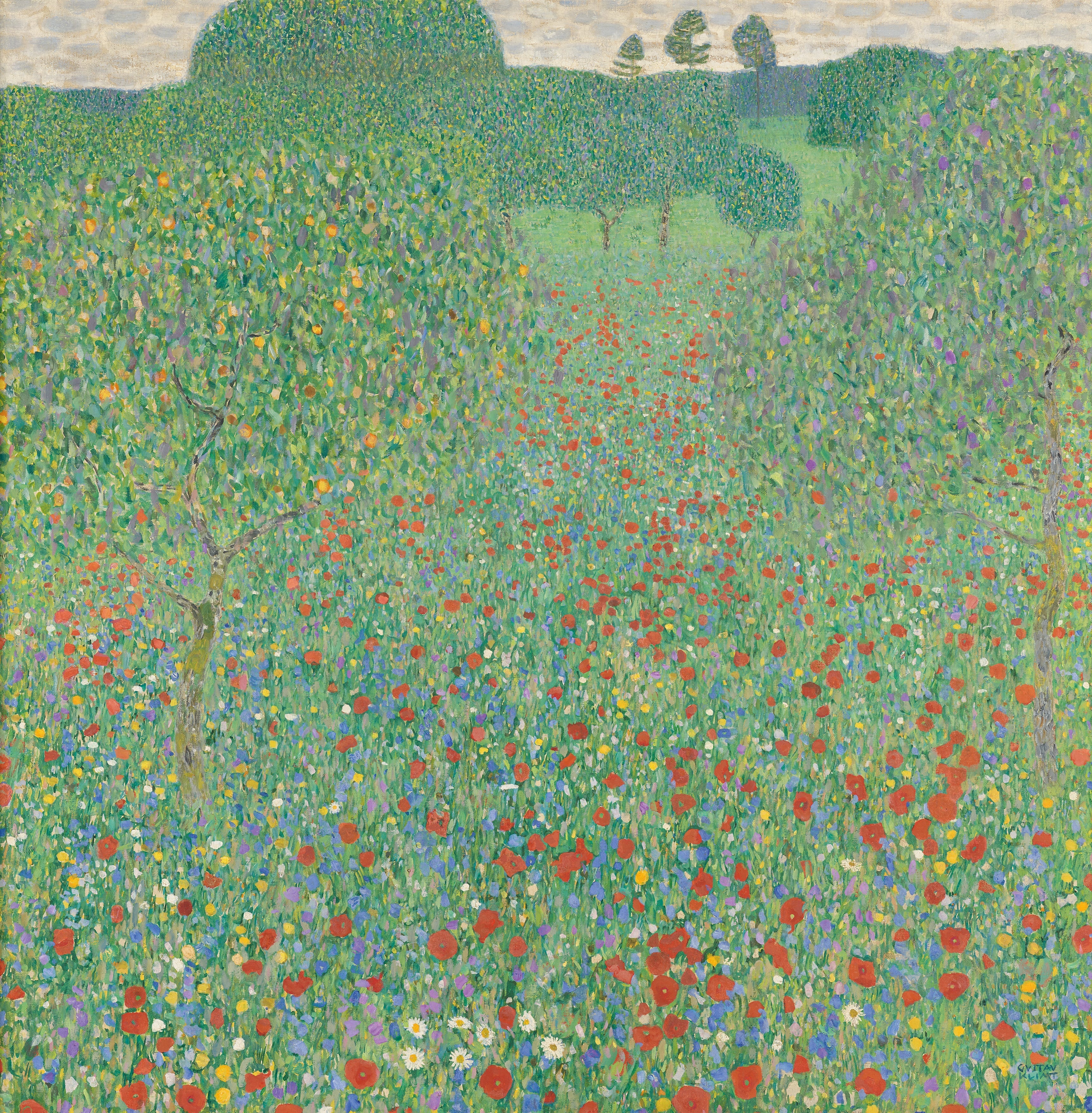 Reproduction du tableau « Champ de coquelicots - Gustav Klimt » par Alpha Reproduction en peinture à l’huile
