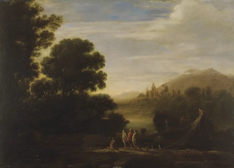 Caricamento del legno nella luce dorata della sera - Claude Lorrain