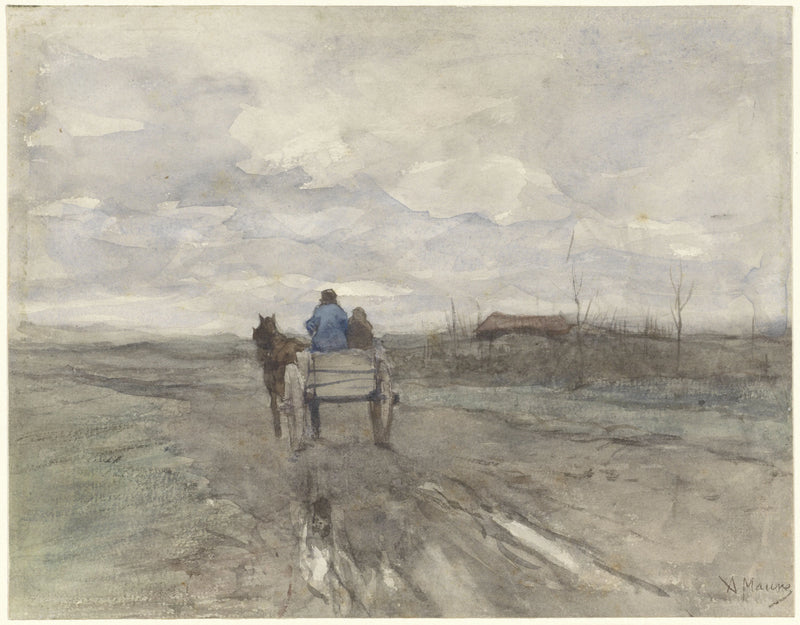 Chariot de ferme sur une route de campagne - Anton Mauve