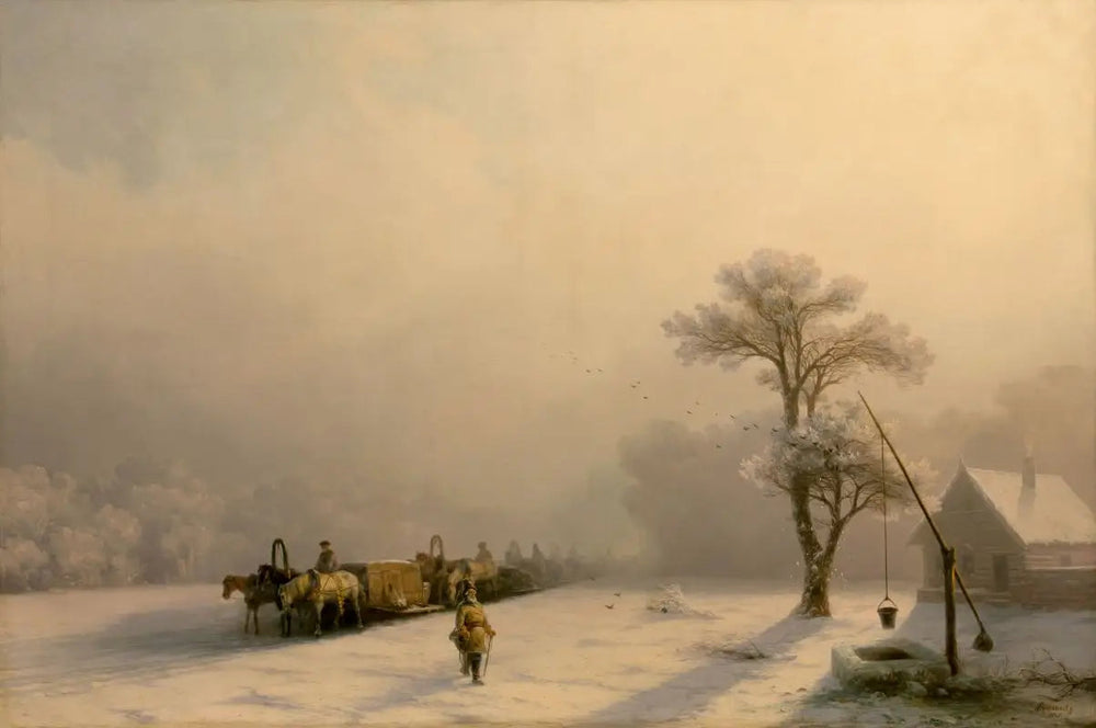 Chariots d'hiver en route - Ivan Aïvazovski image 1 copie de tableau peinte à la main