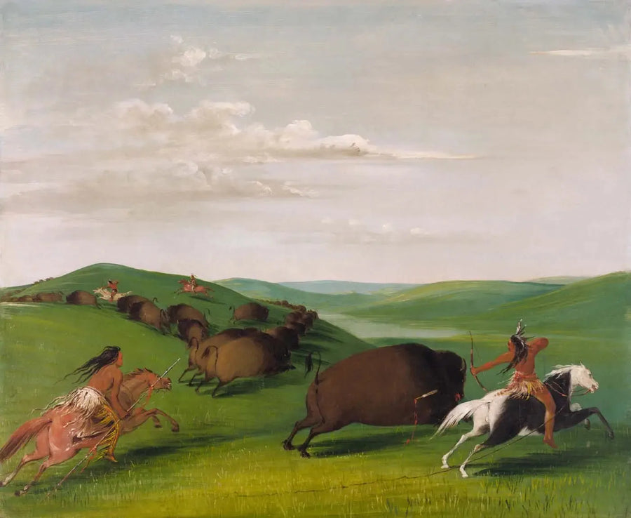 Caccia al bisonte con archi e lance - George Catlin