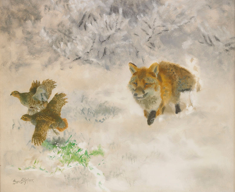 Caccia alla volpe e al fagiano di monte in un paesaggio invernale - Bruno Liljefors