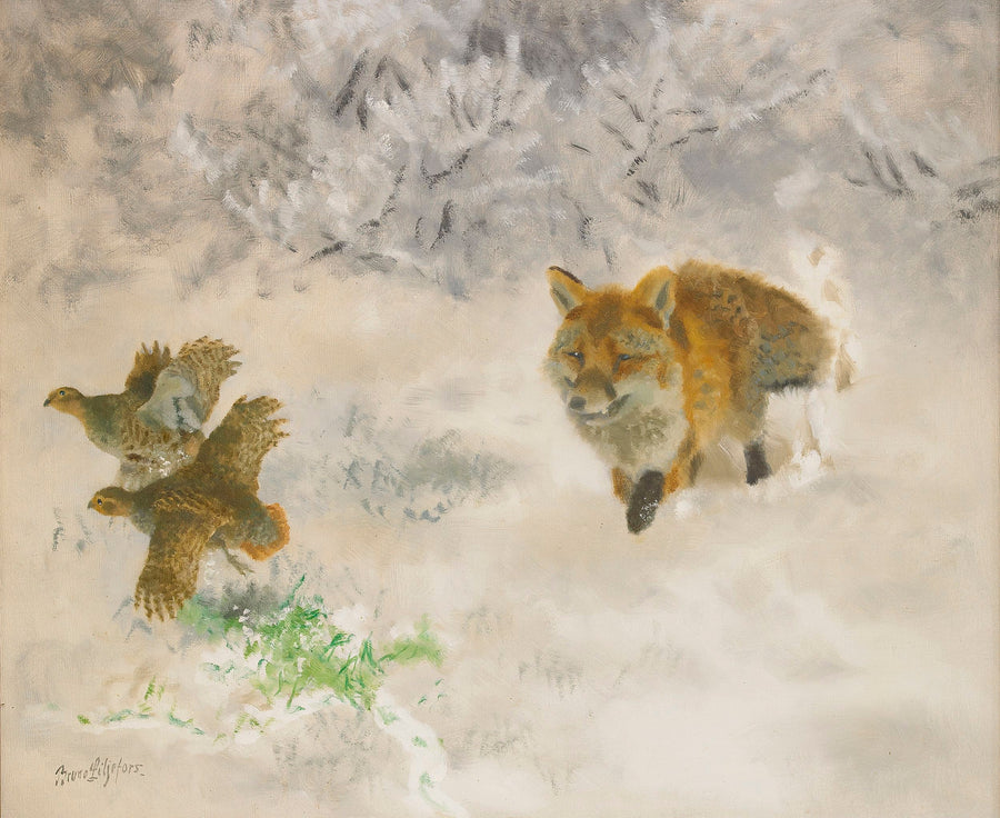 Caccia alla volpe e al fagiano di monte in un paesaggio invernale - Bruno Liljefors