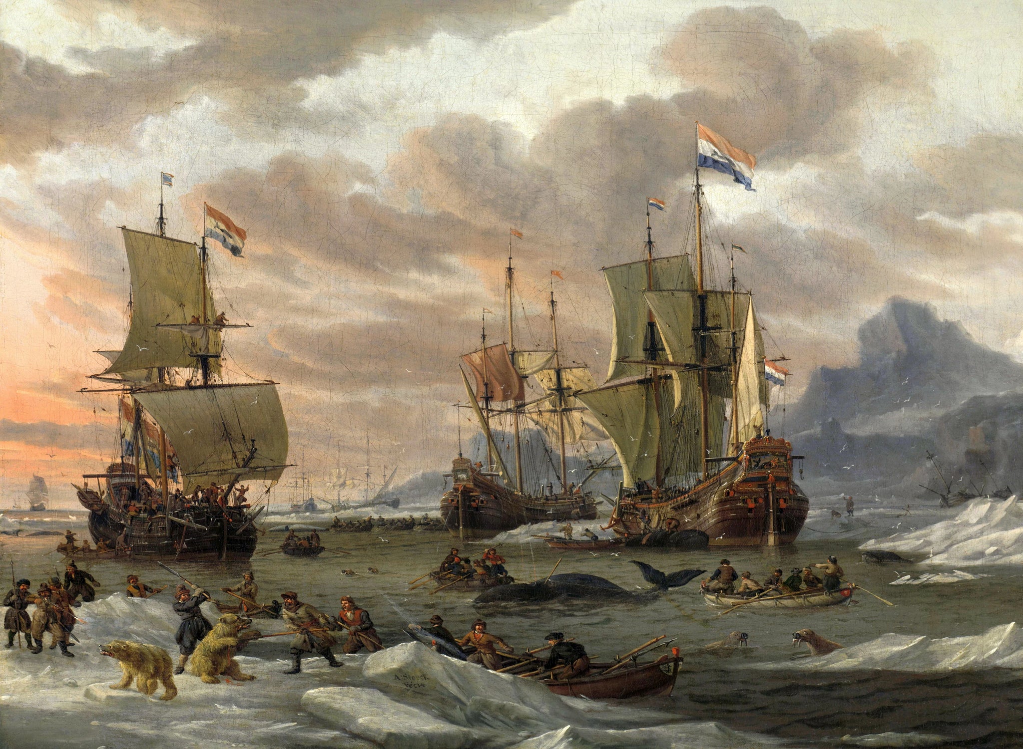 Chasse à la baleine dans la mer Arctique - Abraham Storck