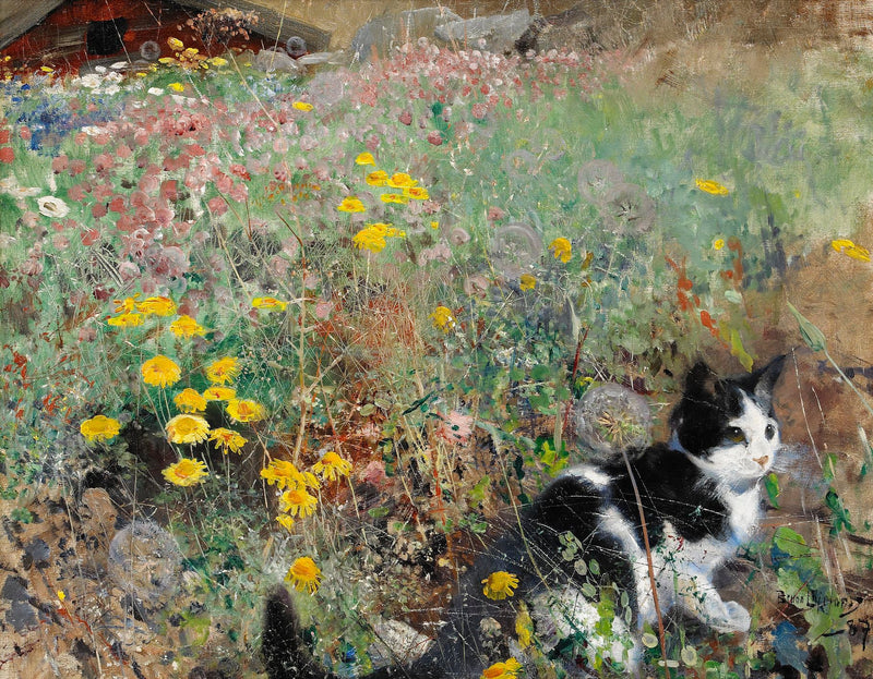 Gatto in un prato fiorito - Bruno Liljefors
