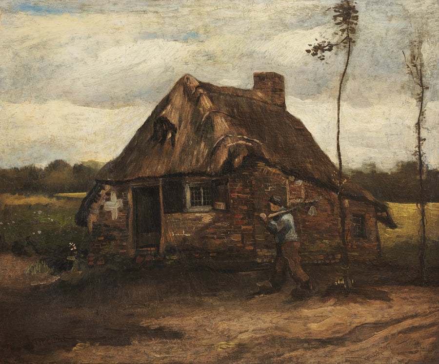 Scena di un cottage con un contadino che torna a casa - Vincent van Gogh
