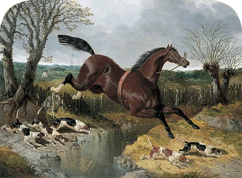 Cavallo baio scappatello con beagle - John Frederick Herring, Sr.