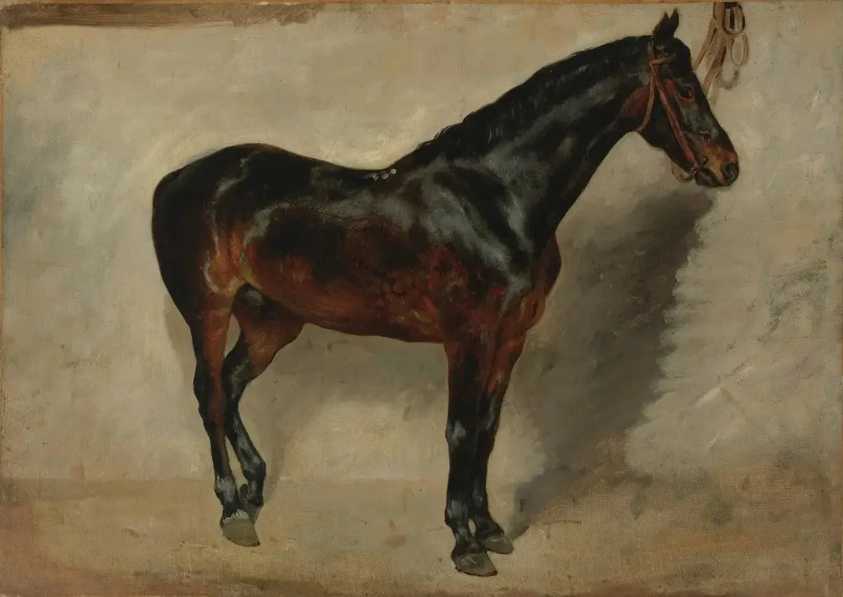 Cheval bai-brun à l'attache - Eugène Delacroix image 1 tableau peint à l’huile sur toile