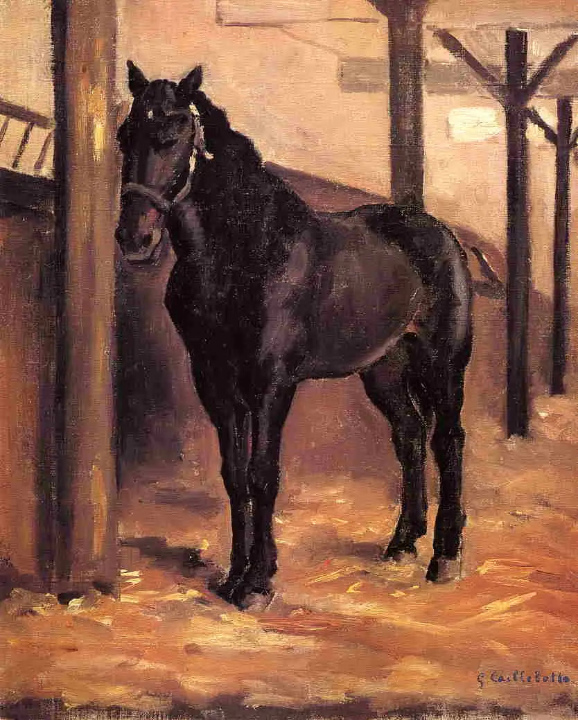 Cheval bai-brun à l'écurie - Gustave Caillebotte image 1 copie de tableau peinte à la main