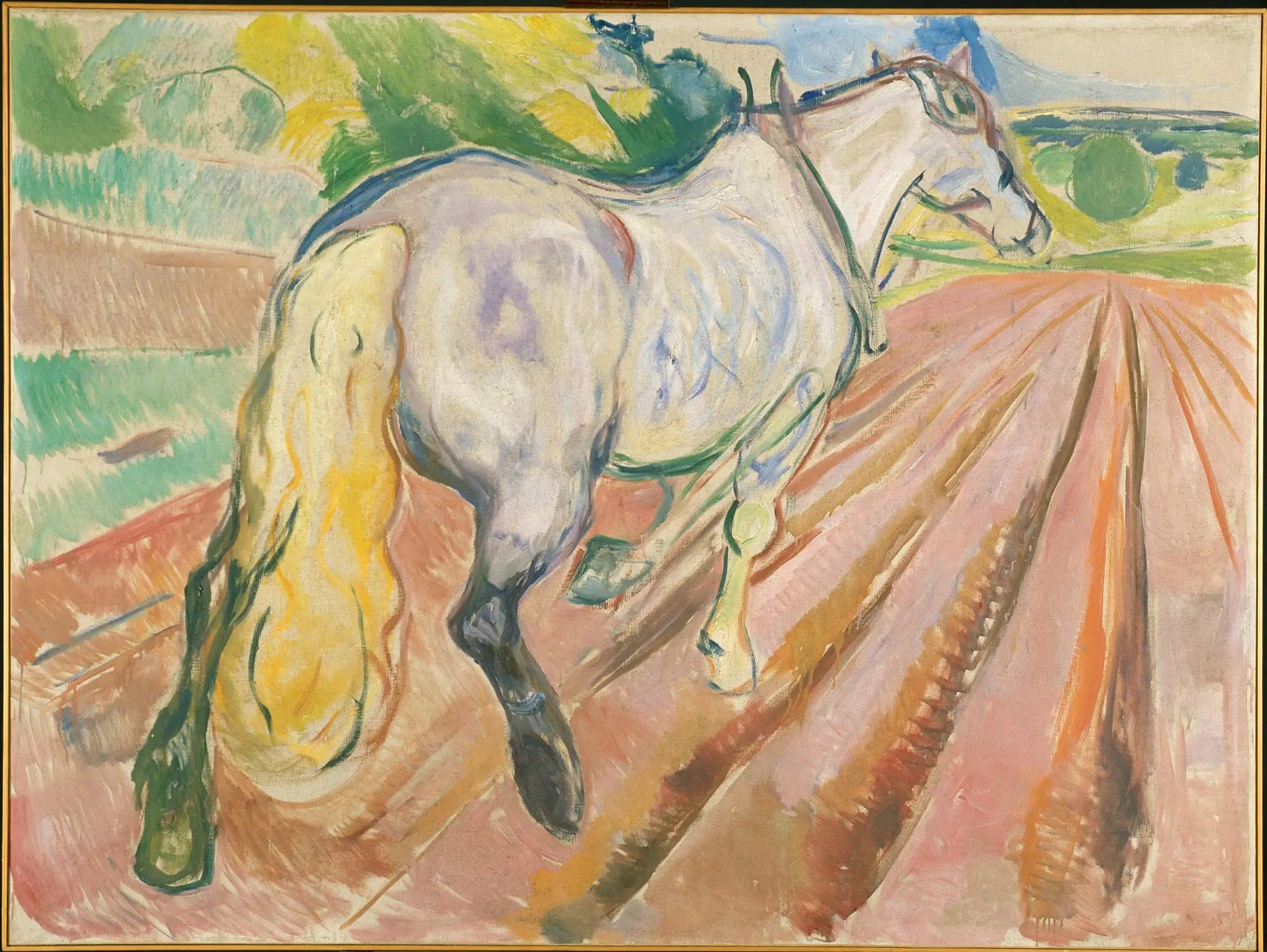 Reproduction du tableau « Cheval blanc vu de derrière - Edvard Munch » par Alpha Reproduction en peinture à l’huile