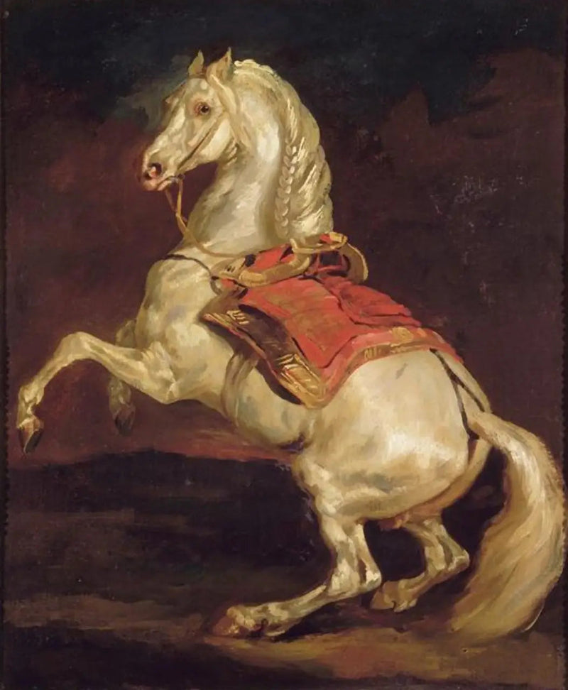 Cavallo inarcato su tappeto da sella rosso - Théodore Géricault