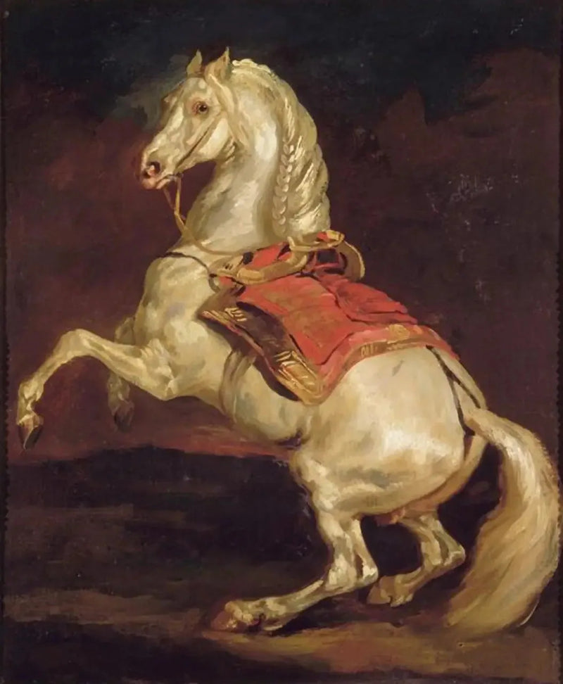 Cavallo inarcato su tappeto da sella rosso - Théodore Géricault