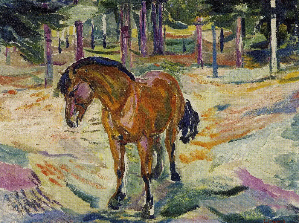 Reproduction du tableau « Cheval dans un paysage - Edvard Munch » par Alpha Reproduction en peinture à l’huile