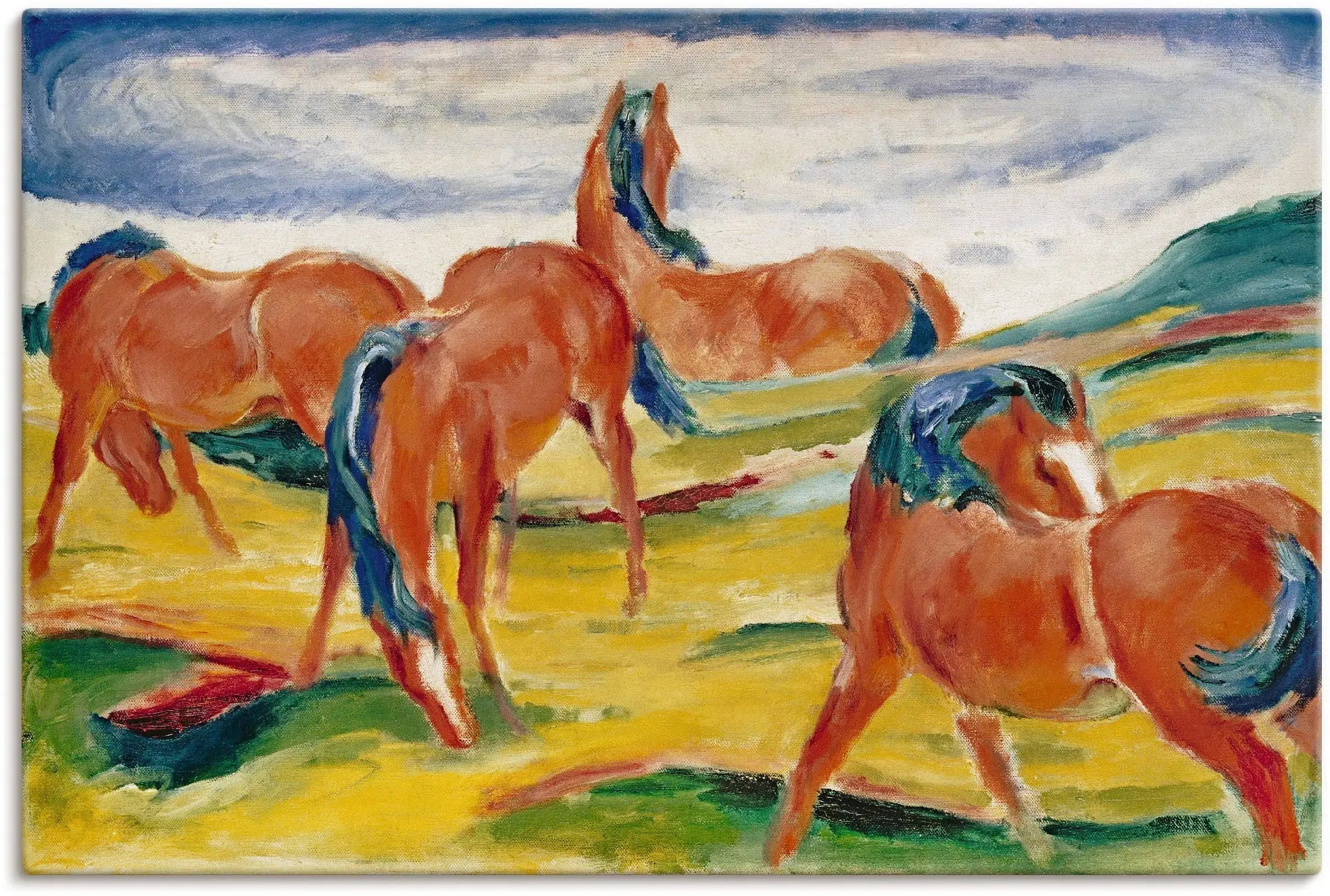 Chevaux au pâturage III - Franz Marc image 1 reproduction artisanale de tableau