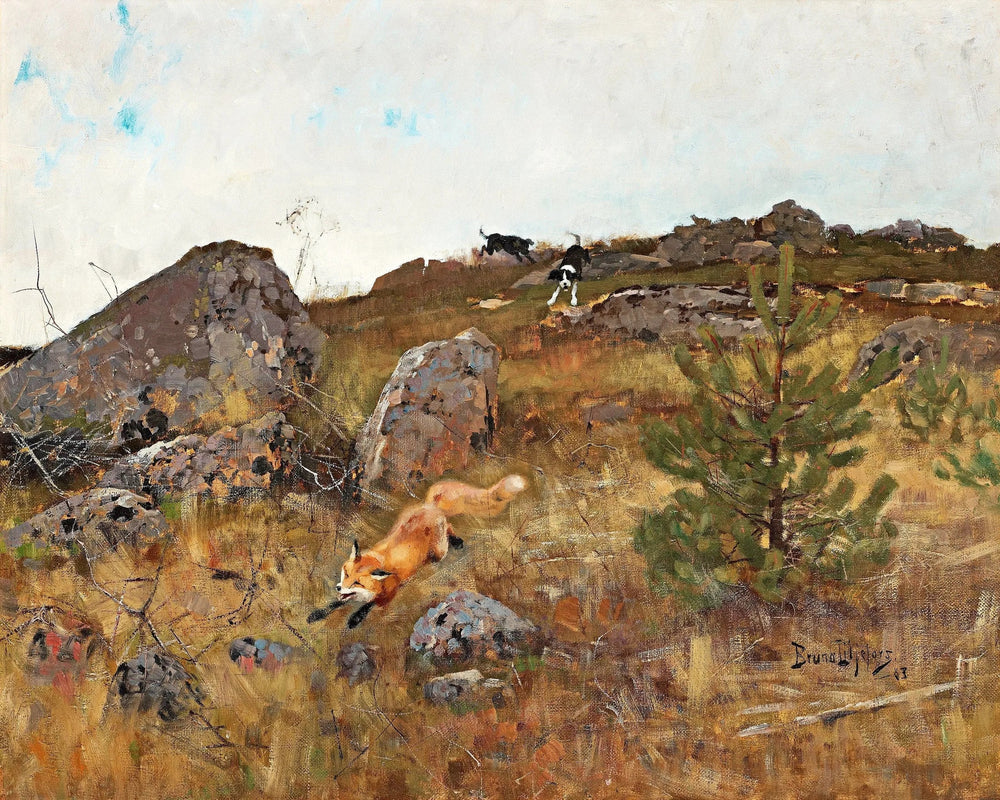 Chiens de chasse au renard en automne - Bruno Liljefors image 1 copie de tableau peinte à la main
