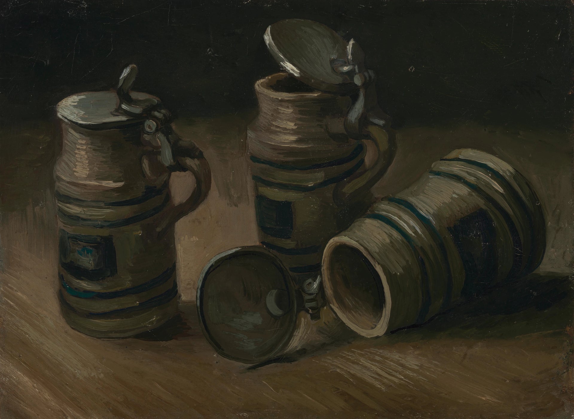 Chopes à bière F49 — trois récipients en grès peints par Vincent van Gogh