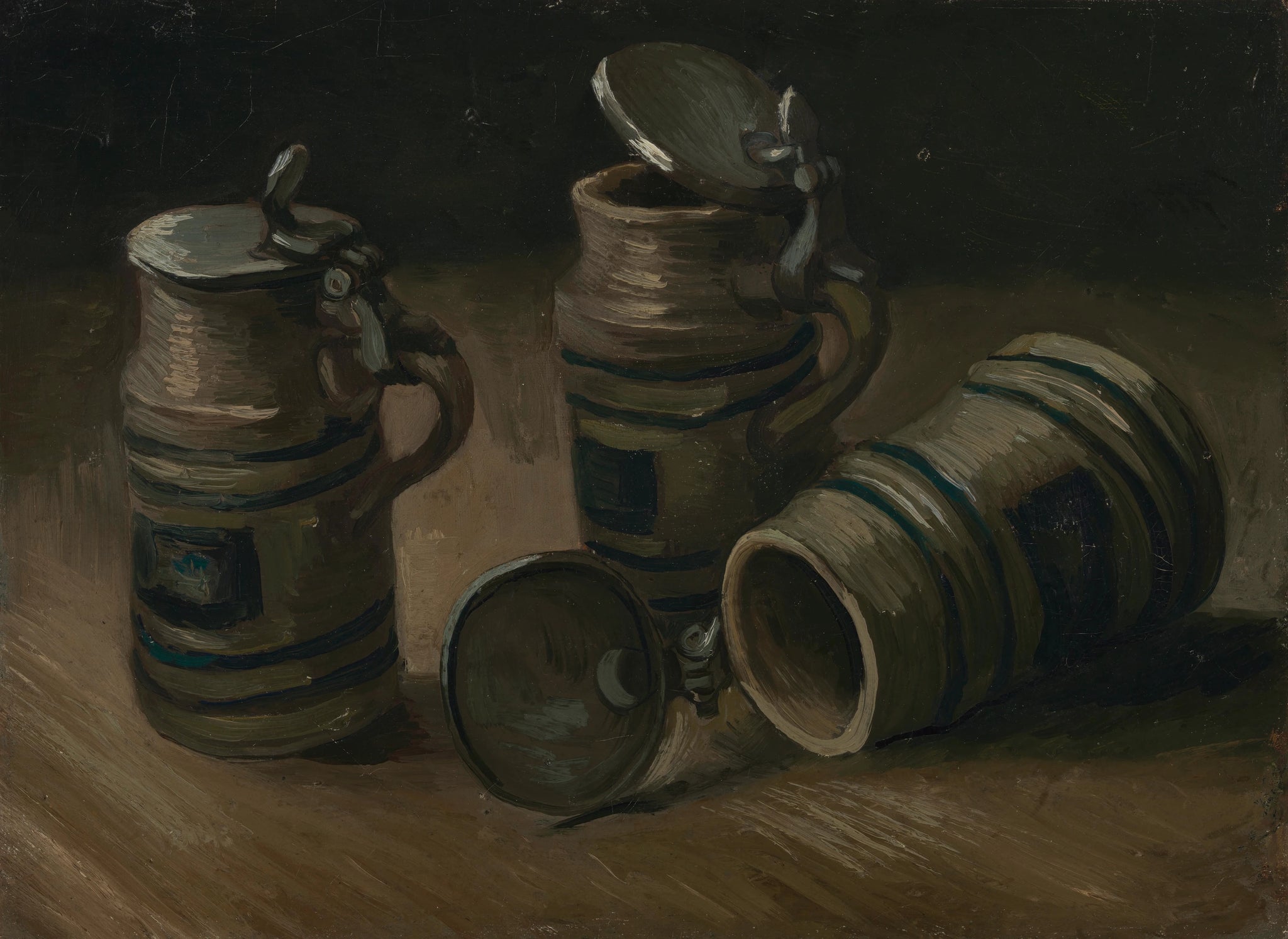 Chopes à bière F49 — trois récipients en grès peints par Vincent van Gogh