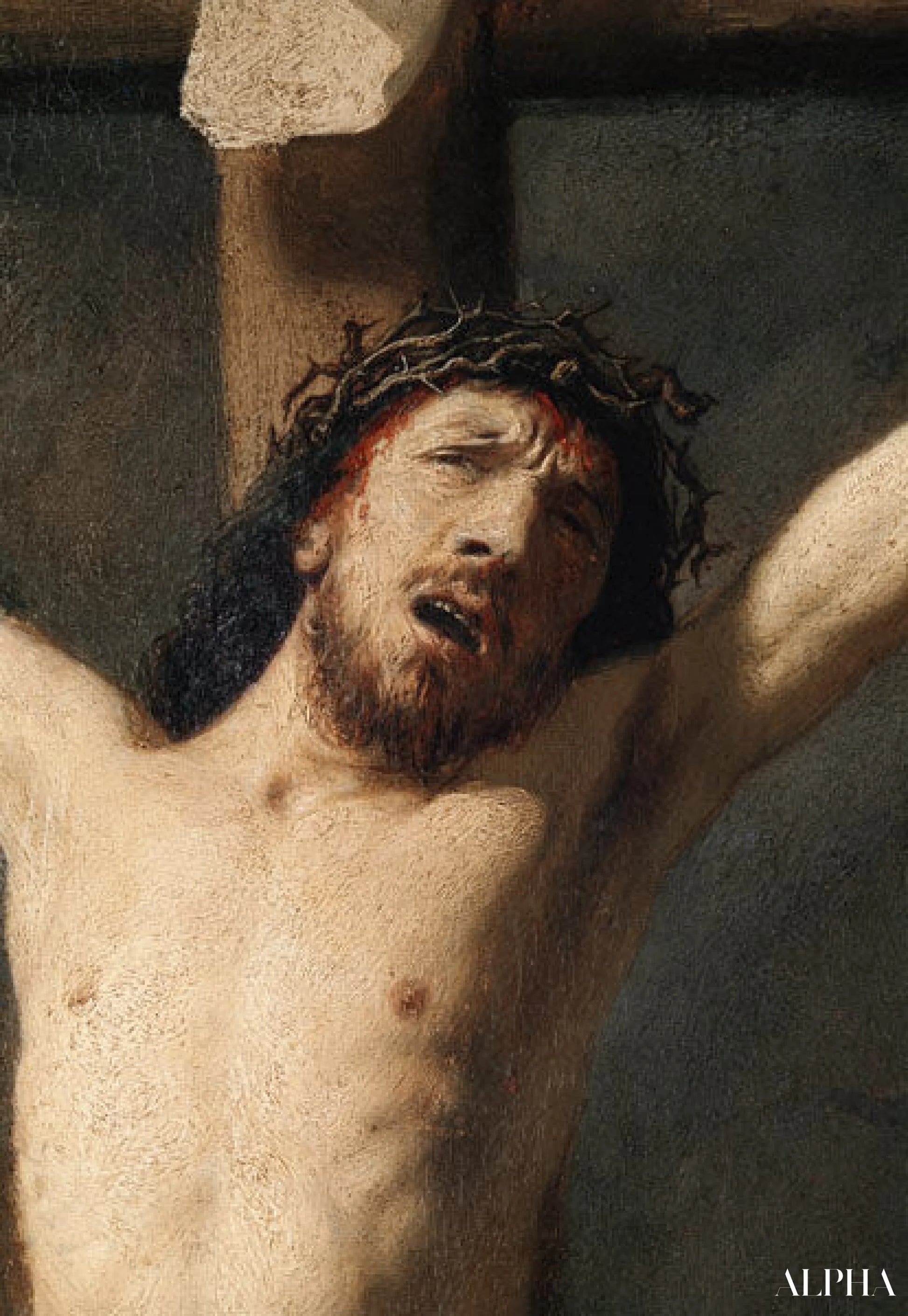 Christ en croix, détail de la tête - Rembrandt van Rijn - Reproductions de tableaux et peintures haut de gamme