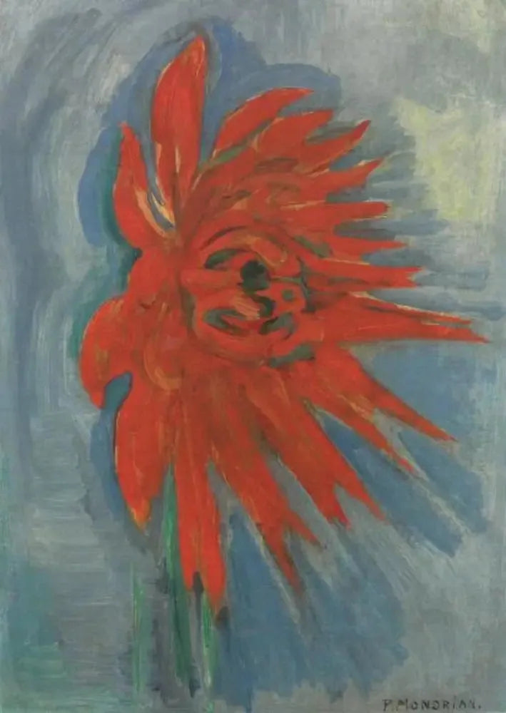 Crisantemo rosso su sfondo blu - Piet Mondrian