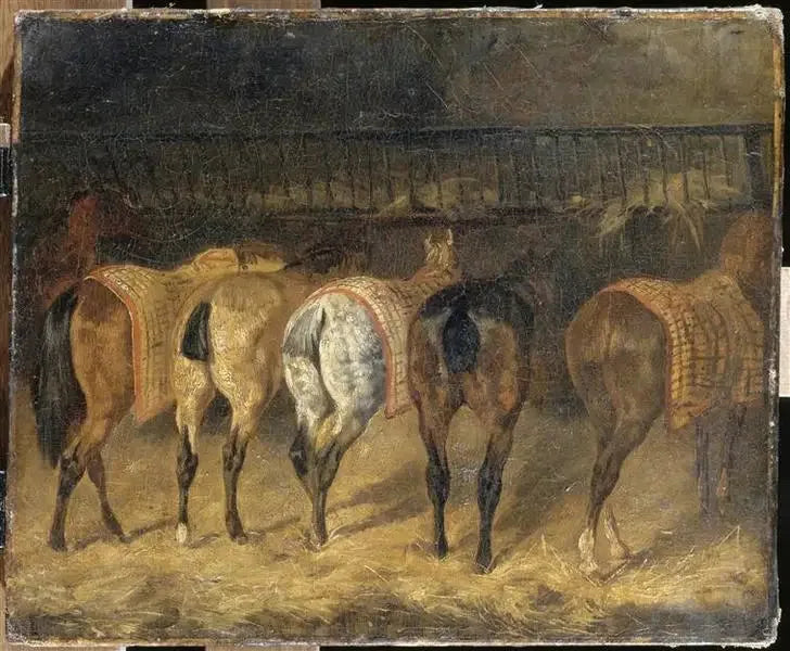 Cinque cavalli visti di spalle in una scuderia - Théodore Géricault