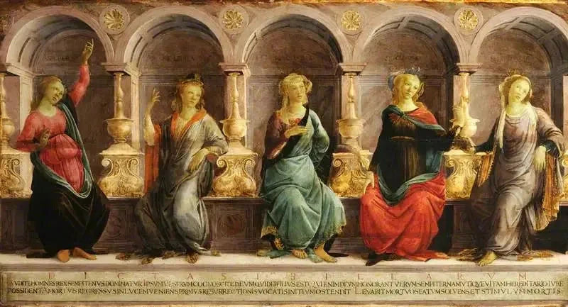 Cinque sibille sedute in nicchie: la babilonese, la libica, la delfica, la cimmeria e l'eritrea - Sandro Botticelli