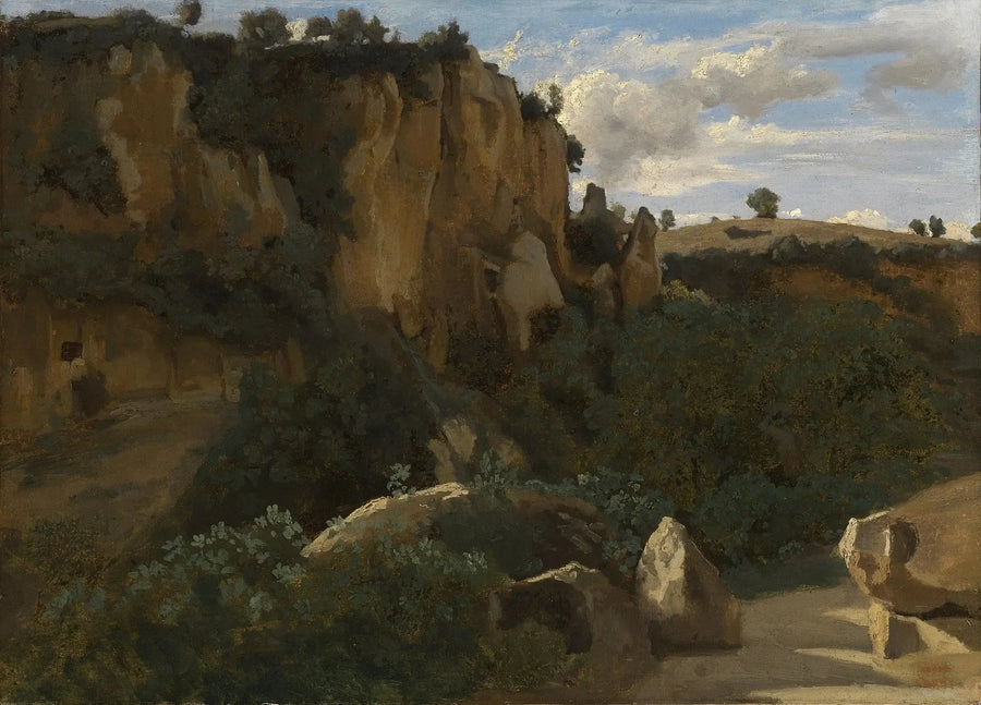Civita Castellana. Rocce che dominano la valle boschiva - Jean-Baptiste Camille Corot