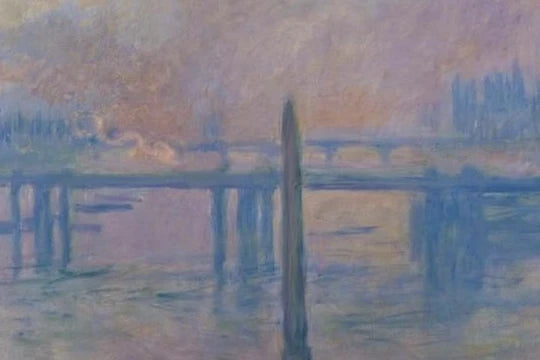 Détail de l’obélisque, du pont et des reflets dans Charing Cross Bridge W1543