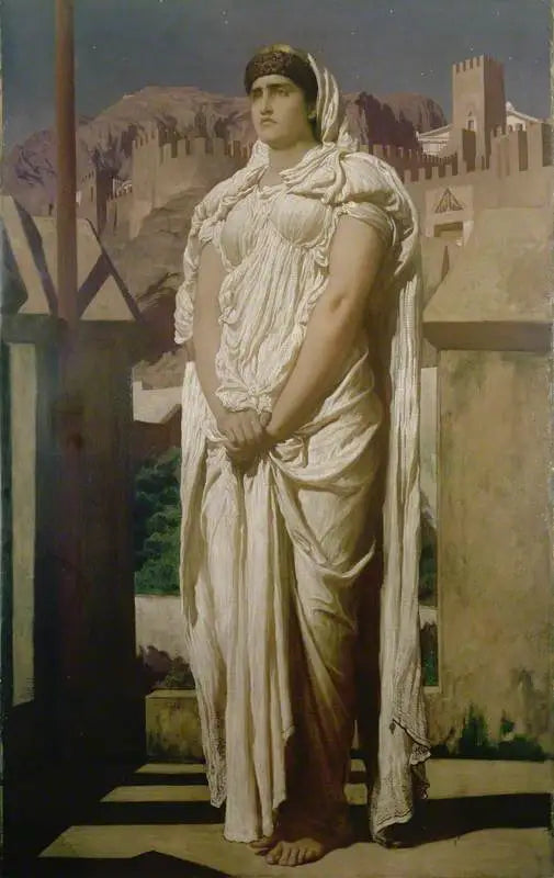 Clytemnestre, depuis le bastioni di Argos, osserva i fuochi di segnalazione che devono annunciare il ritorno di Agamemnone - Frederic Leighton