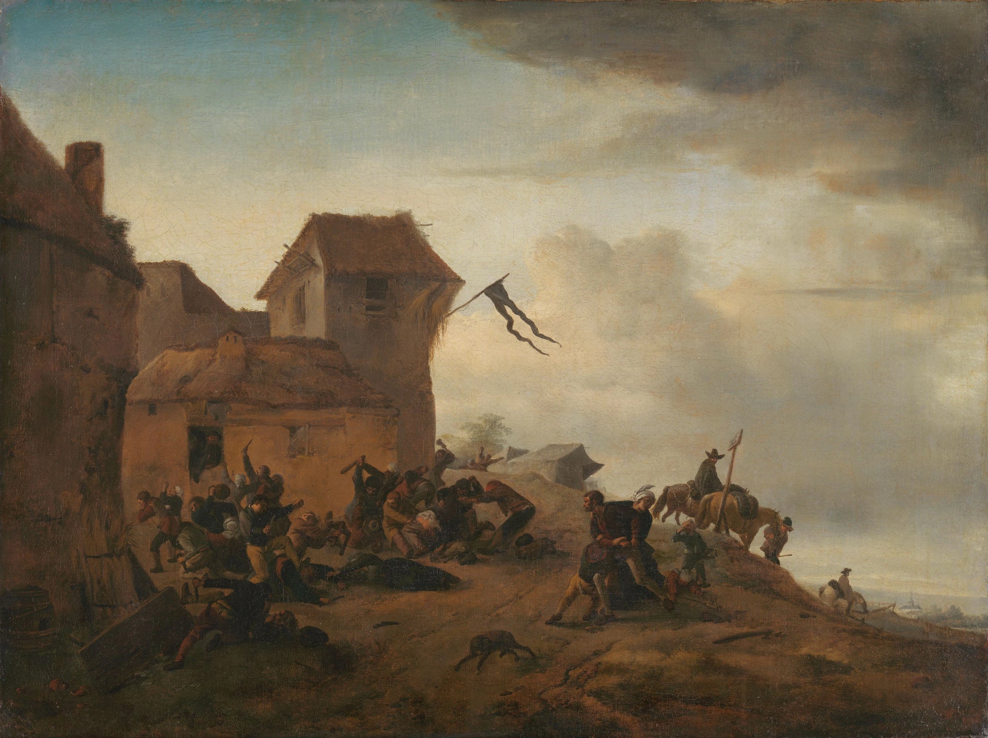 Combattre des paysans près d'un village - Philips Wouwerman