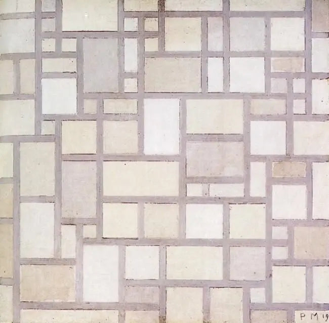 Composizione 7: Piani di colore chiaro con contorni grigi - Piet Mondrian