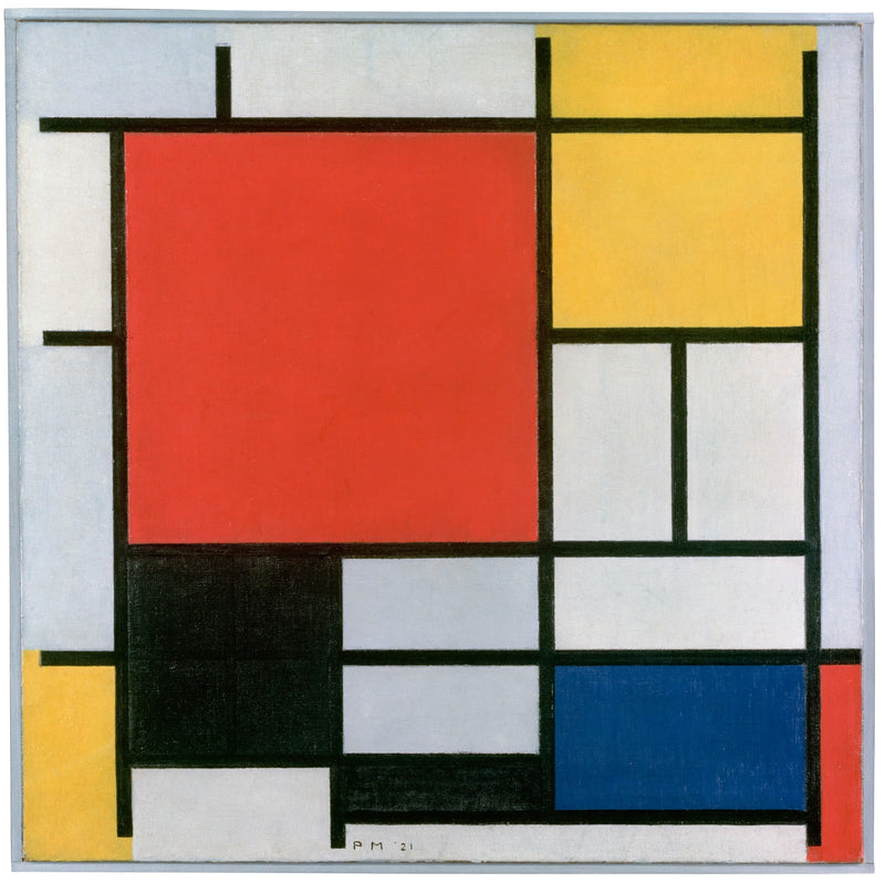 Composizione con grande piano rosso, giallo, nero, grigio e blu - Piet Mondrian