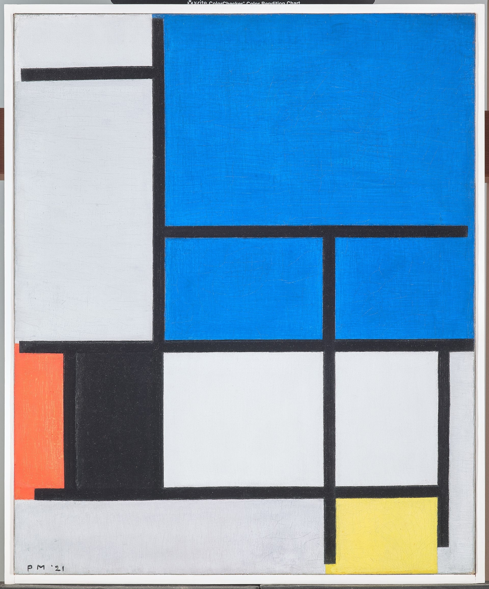 Composition avec un grand avion bleu rouge noir jaune et gris - Piet Mondrian - Alpha Reproduction