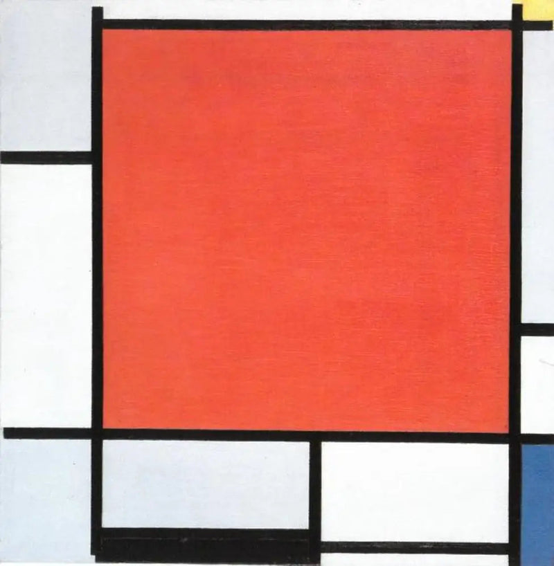 Composizione con un grande aereo rosso, grigio azzurro, giallo, nero e blu - Piet Mondrian