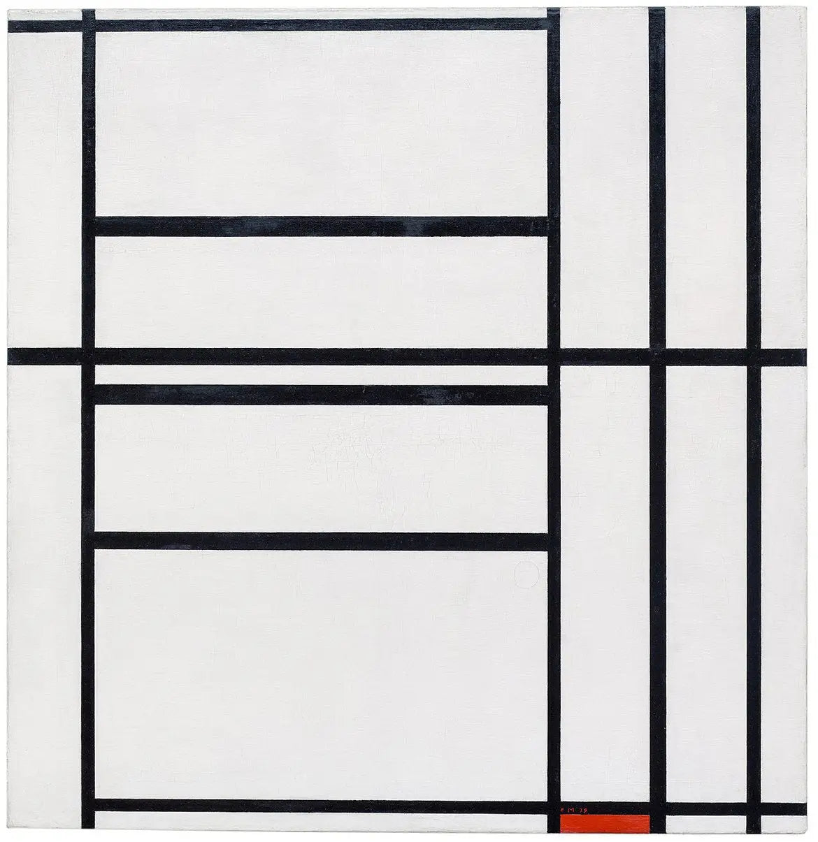 Reproduction du tableau « Composition n° 1 avec gris et rouge 1938 / Composition avec rouge 1939 - Piet Mondrian » par Alpha Reproduction en peinture à l’huile