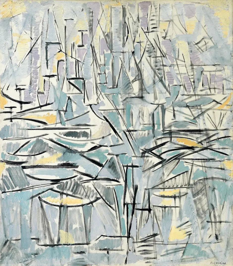 Reproduction du tableau « Composition n° XVI, Composition 1 (Arbres) - Piet Mondrian » par Alpha Reproduction en peinture à l’huile